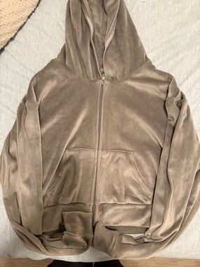 SKIMS Velour Zip Hoodie in Smoke- Size Medium